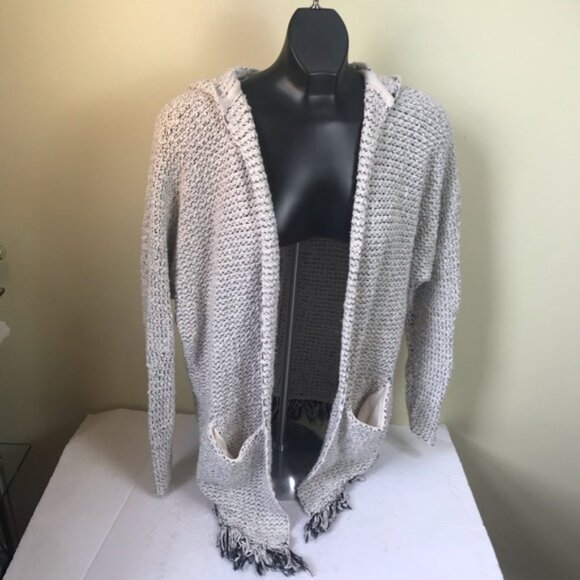 Free People Love Me Tender Hood Fringe Oversized Boho Cardigan Sweater Open Knit - Picture 5 of 16